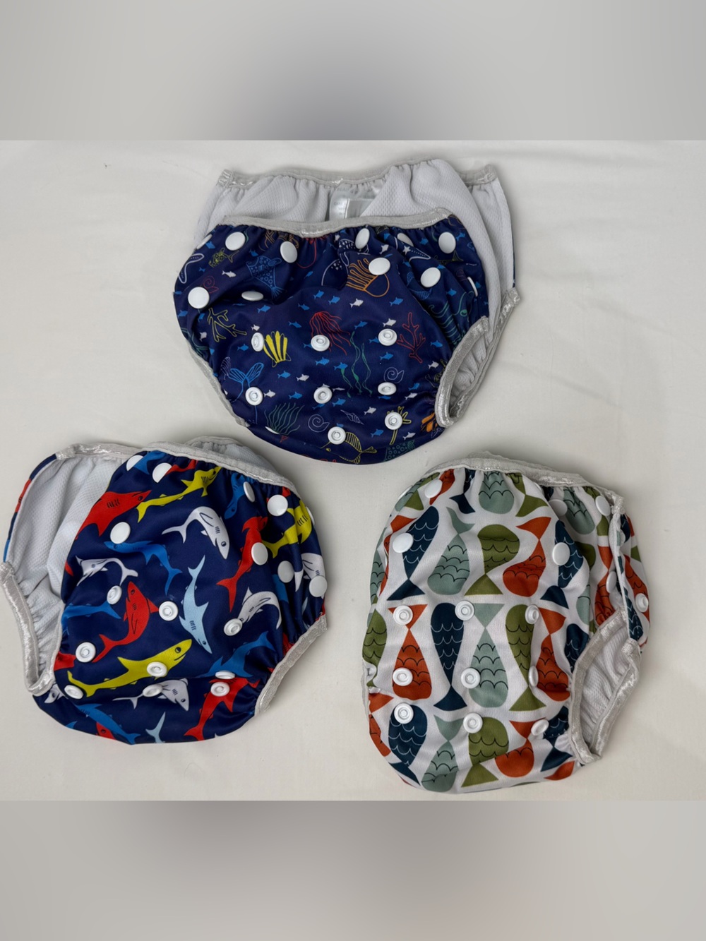 Adjustable Kids Swim Diaper Covers - Navy Fish & Multi Sea Prints